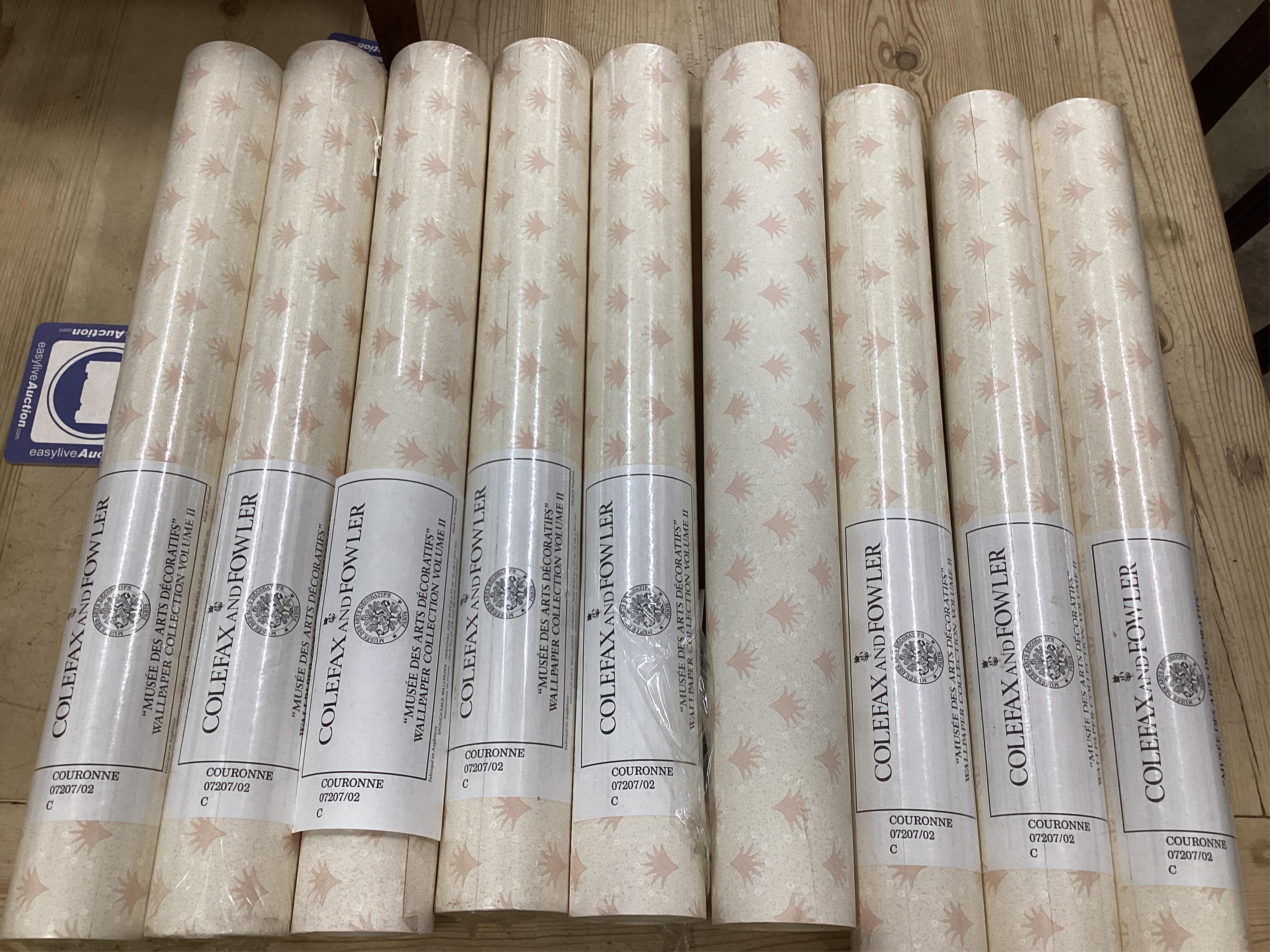 Twelve rolls of Colefax and Fowler wallpaper, mostly cellophane wrapped